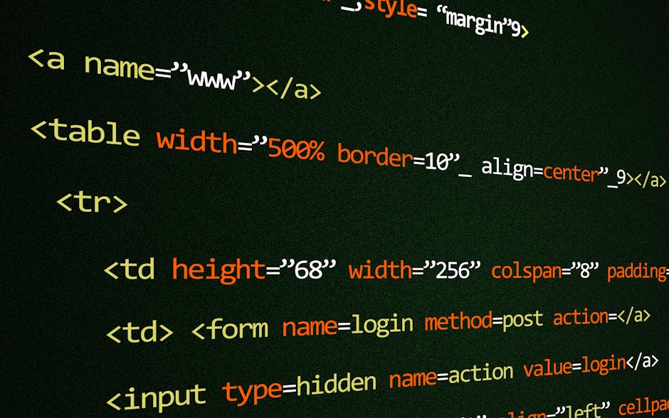 A close-up image of a computer screen displaying colorful lines of programming code with syntax highlighting in shades of orange, green, pink, and yellow on a dark background. The code appears to be p